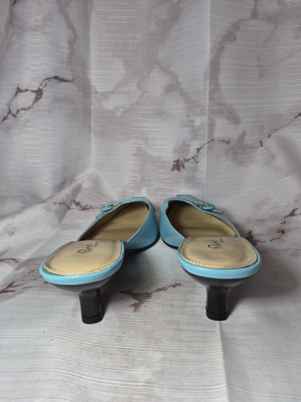 Preview International Women's Light Blue Leather Kitten Heel Mules - Picture 5 of 9